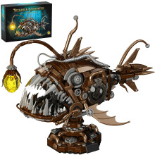 HJPLPXH Steampunk Mechanische Lanternvis Bouwset - 1236PCS Diepzeehengelvis Model met Verlichte Aas