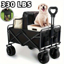 (Black, 78x48x47cm) Folding Wagon, Heavy-Duty Large with Sturdy Construction, All-Terrain Wheels and Two Side, Utility Grocery Wagon