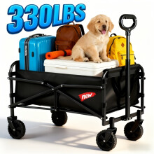 (Black, 70x46x47cm-Upgraded) Folding Wagon, Heavy-Duty Large with Sturdy Construction, All-Terrain Wheels and Two Side, Utility Grocery Wagon