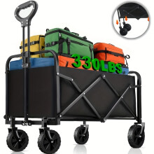 (Black, 78x48x47cm-Detachable) Folding Wagon, Heavy-Duty Large with Sturdy Construction, All-Terrain Wheels and Two Side, Utility Grocery Wagon