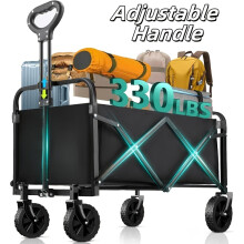 (Black, 70*46*47cm) Folding Wagon, Heavy-Duty Large with Sturdy Construction, All-Terrain Wheels and Two Side, Utility Grocery Wagon