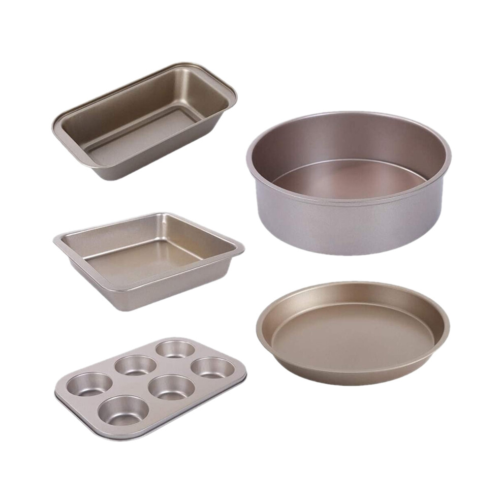 Semoic 5 Pack Gold Carbon Steel Nonstick Bakeware Baking Tray Set Cake Pan Set Nonstick Baking Cake Pans