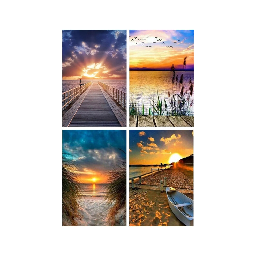 Semoic 4 Pack Full Diy 5D Diamond Painting Kit Landscape Stitch Mosaic Rhinestones Pictures Home Decor