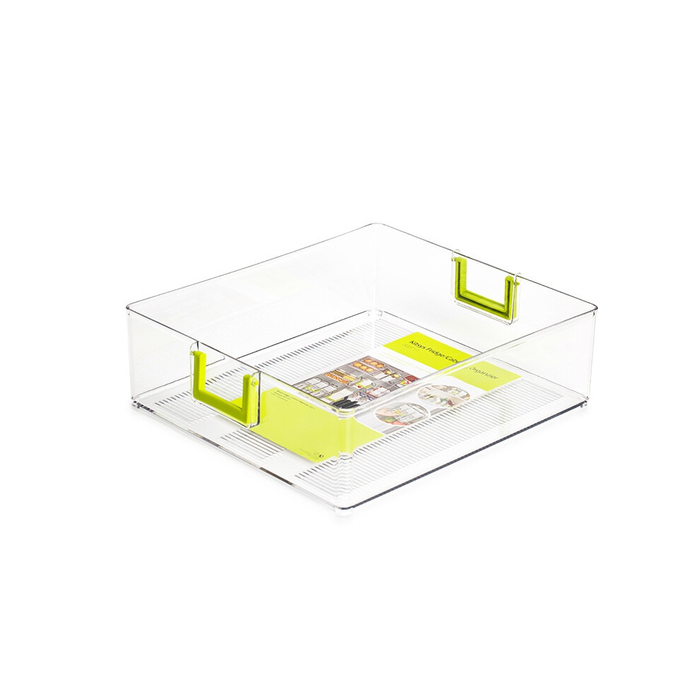 Semoic New Clear Plastic Refrigerator Food Drink Organizer Bins Fruit Storage Box With Handle,For Kitchen Pantry -L 14.5X12.5in