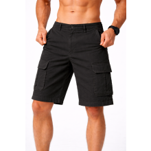 (Black, 42) Mens Stretch Cotton Cargo Shorts Multi Pocket
