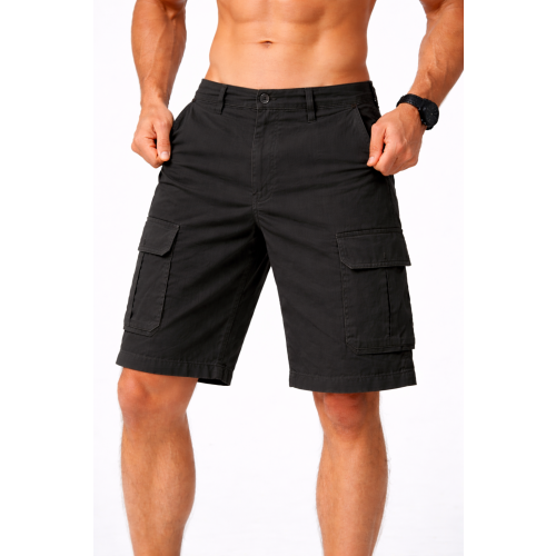 True Face (Black, 42) Mens Stretch Cotton Cargo Shorts Multi Pocket