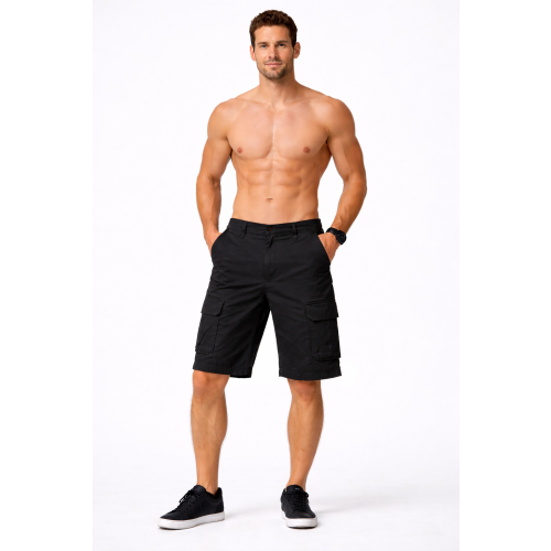 True Face (Black, 42) Mens Stretch Cotton Cargo Shorts Multi Pocket 1