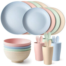 24 PCS Wheat Straw Dinner Set, & Unbreakable Dinnerware Service to Picnic Party BBQ Wedding Camping
