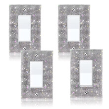 (4ST) Bling Silver Rhinestone Strömbrytartäckplåt Glittrande Kristall