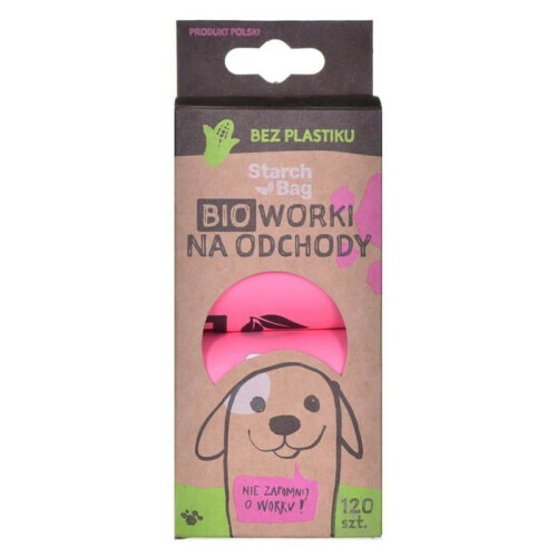 Sacs d'excréments - STARCHBAG - Compostables - 120 pièces - Chou rose