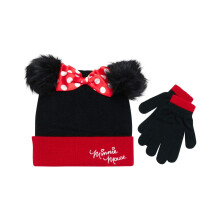 Disney Flicka Minnie Mouse Vintermössa och Vante- eller Handske Set (Småbarn/Flickor), Storlek 4-7 år, Minnie Svart 2 Pom Vantar