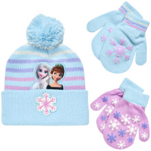 Disney Flickor Frozen Vintermössa och 2 Par Handskar eller Vantar (Ålder 2-7) (Lila Vantar, Ålder 2-4)
