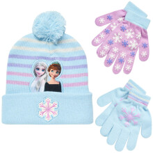 Disney Frozen Beanie Hat, Flicka Vinter Stickad Kappa med Pompom och Matchande Vantar, Storlek 2-4 År, Multi