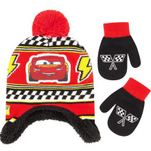 Disney Pojkar Vintermössa och Vante Set, Bilar Lightning McQueen Beanie 2-4 år, Röd/Svart