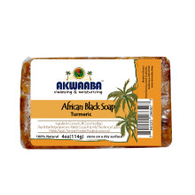 Jabón Negro Africano AKWAABA con Cúrcuma | 4 oz | Barra Limpiadora para Cara y Cuerpo