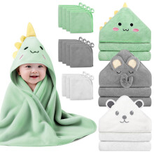 14 PCS Toallas para Bebés, 3 Toallas con Capucha Suaves & 11 Paños de Baño