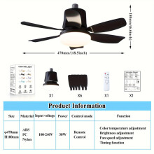 (Black) 1PC Socket Fan Light, 47cm Screw Ceiling Fans With Lights And Remote