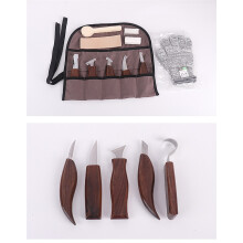 (Walnut carving knife set of 11 pieces) 11Pcs Walnut Handle Wood Carving Tools, Curved & Skew Chisels with Canvas Bag Neutral Packing