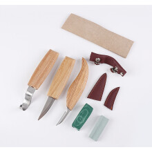 (Ash 6-piece set) Wood Carving Tools Set 6Pcs Ash Wood Handle Curved & Straight Carving Chisels Set with Sharpening Stone for Wood Craft
