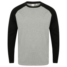 (XL, Heather Grey / Black) Skinnifit Mens Raglan Long Sleeve Baseball T-Shirt