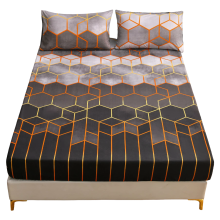 Drap-housse 90x200 cm Microfibre Marron Motif Géométrique - Bonnet 30 cm - Élastique Intégral pour Matelas Épais