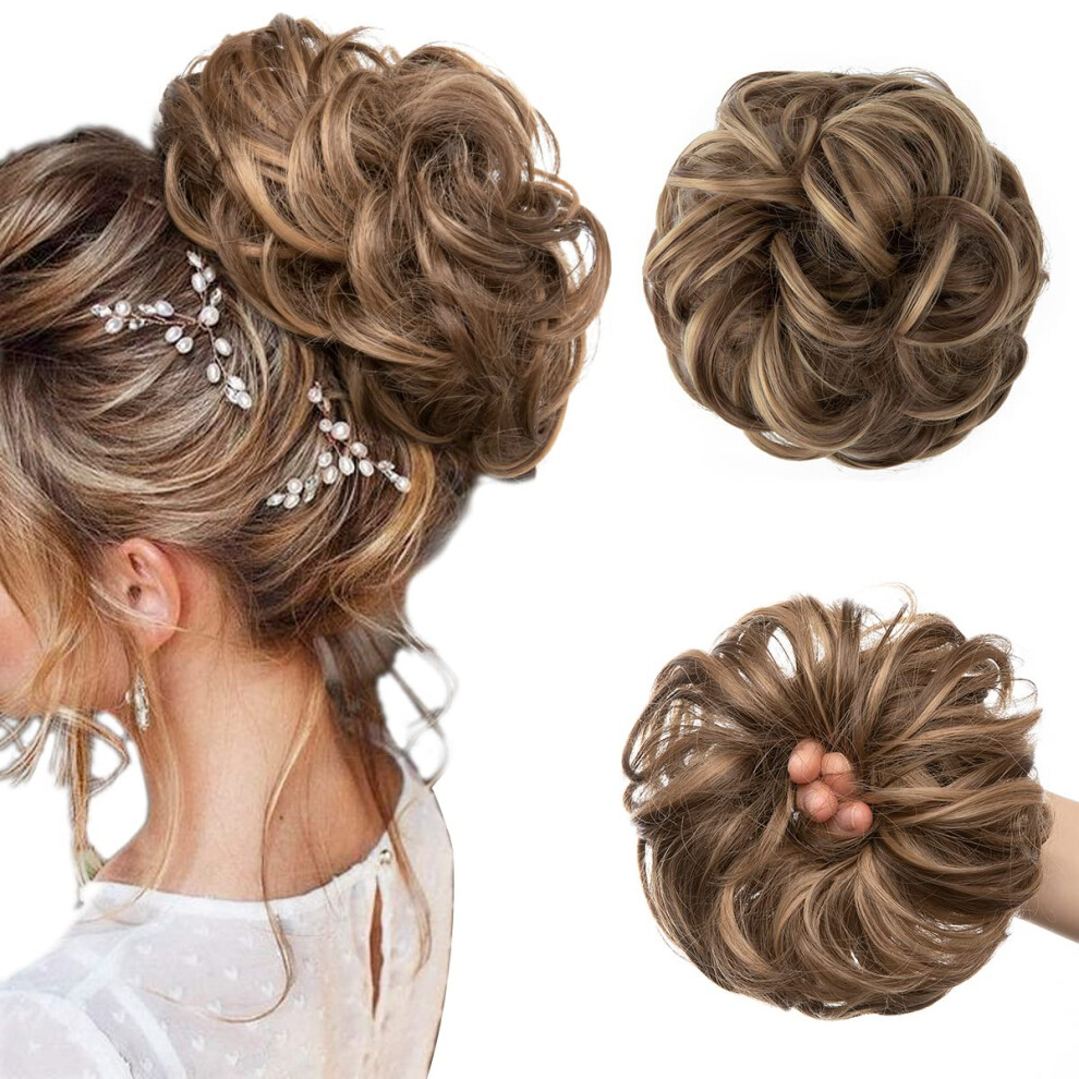 Synthetic Hair Extensions Clip-On Bun Ponytail Wavy Blonde Brown â clip in bun, synthetic hair, wavy ponytail hair, jjstar ponytail bun