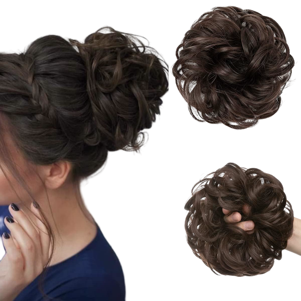 Synthetic Hair Extensions Braided Bun Ponytail Wavy Dark Brown â clip in bun, wavy synthetic hair, synthetic ponytail, dark brown brown