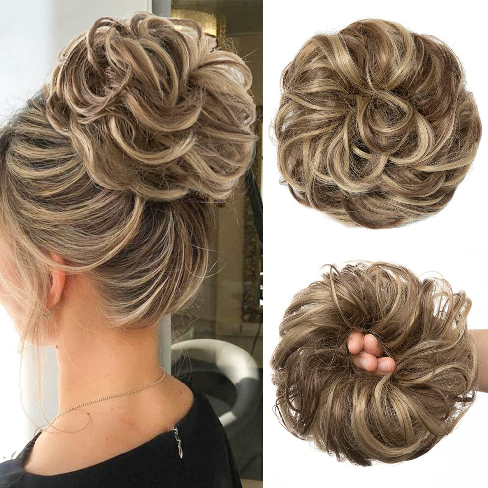 Synthetic Hair Extensions Attached Bun Ponytail Wavy Brown Blonde â clip in weft extensions elastic, synthetic wavy hair