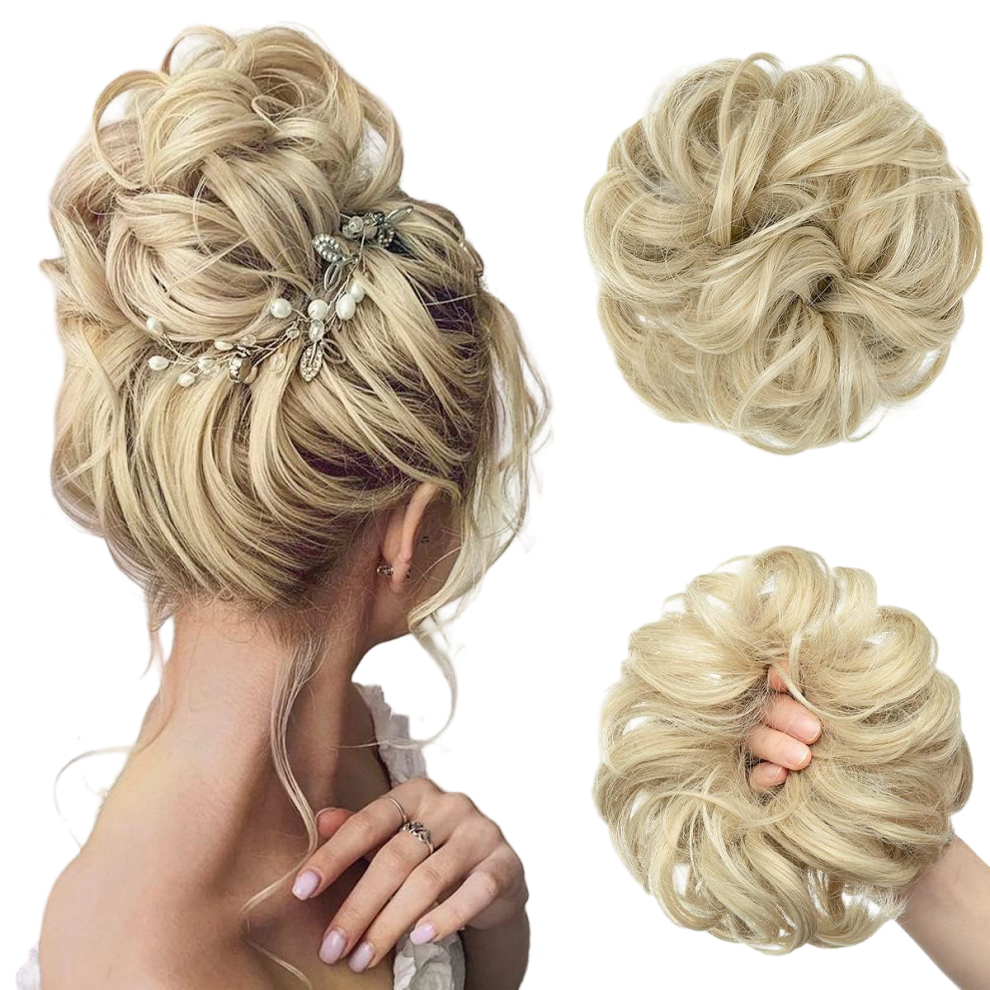 Synthetic Hair Extensions Braided Bun Ponytail Wavy Light Blonde â clip in bun, jjstar synthetic hair, light blonde ponytail, wavy hair