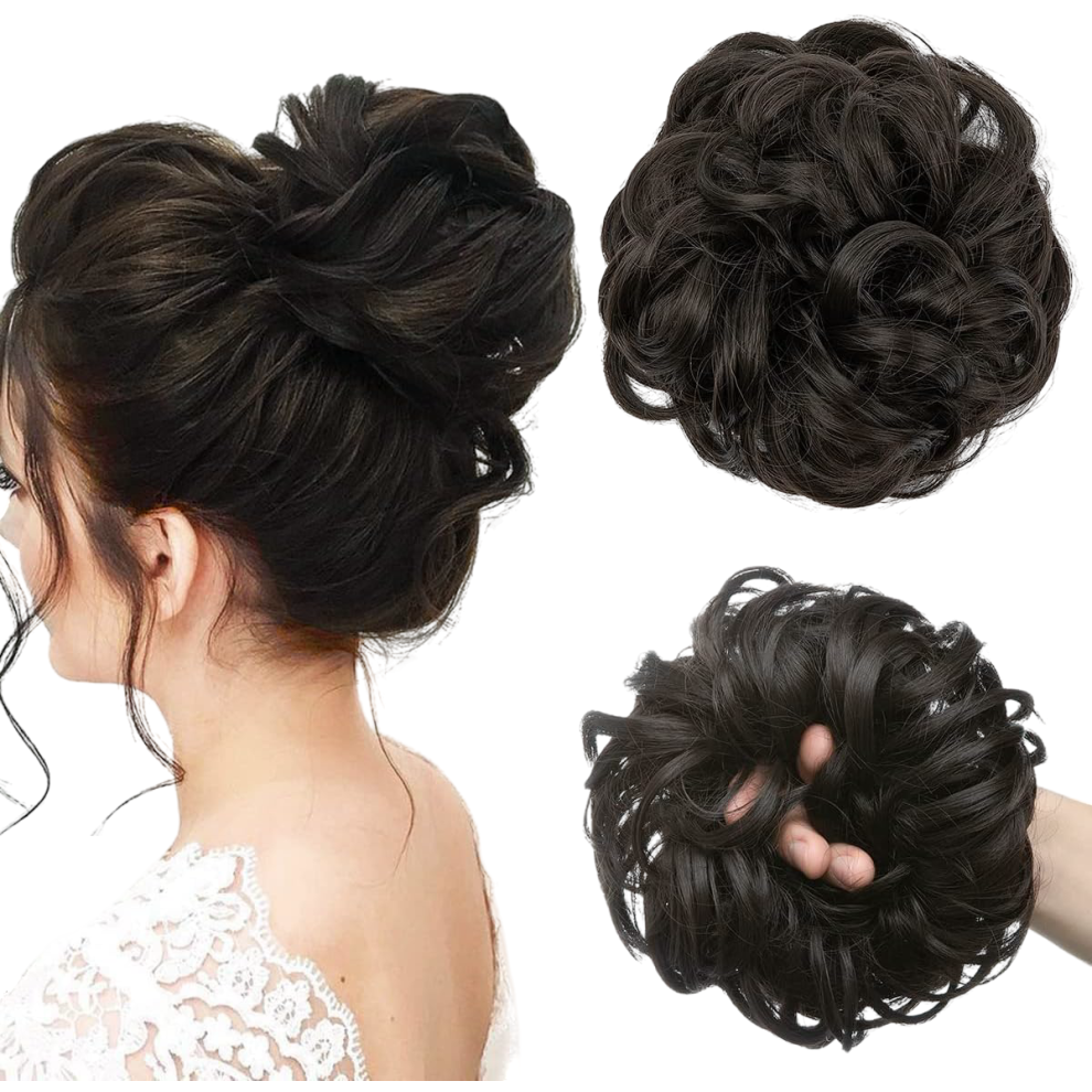 Synthetic Hair Extensions Ponytail Bun Wavy Black Brown â bun hair pieces, synthetic ponytail, wavy hair, curly hair, jjstar hair, black brown
