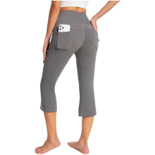 Leggings 3/4 de Yoga Femme Taille Haute Gris S Pantalon de Sport Gainant et Respirant avec 4 Poches pour Fitness