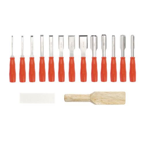(Red 7-piece set) Solid Color Handle High Speed Steel Wood Chisel Set for Carving & Grooving 1