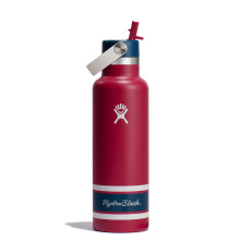 Hydro Flask Water Bottle - Insulated Stainless Steel - Standard Mouth Flex Straw Lid, Non Spill, Leakproof and Refillable in 21 Oz Campus Red