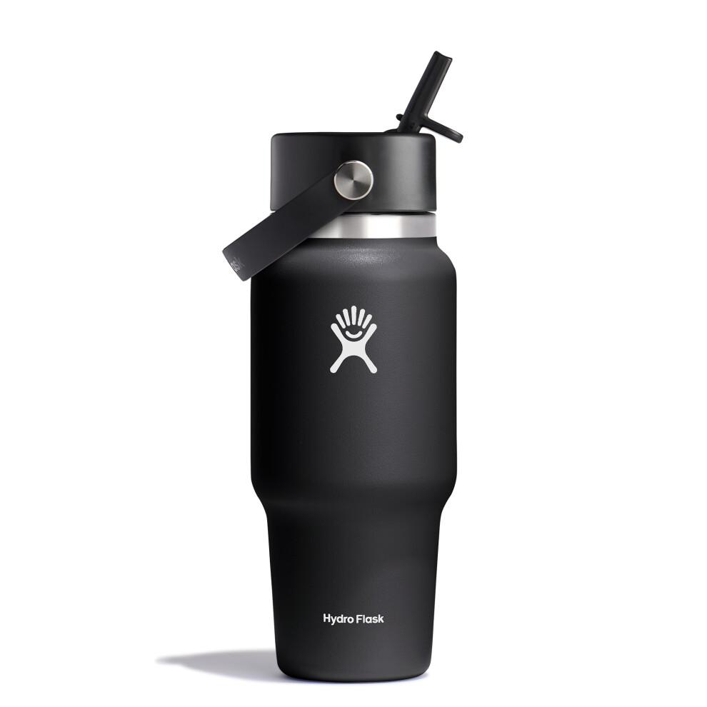 Hydro Flask Travel Water Bottle - Insulated Stainless Steel - Wide Straw Lid, Non Spill, Leakproof In 24 Oz Black