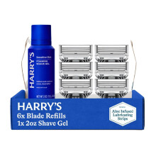Kit de Afeitado Original de Harry's para Hombres - 6 Recambios de Cuchillas, Gel de Afeitar Espumoso y Fundas de Viaje - Aprobado por la TSA