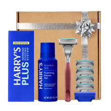 HARRY'S PLUS: Rakhyvelsats för män - Gåva med premiumhandtag, 5 rakblad, 2 oz rakgel & reseöverdrag