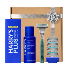 HARRY'S PLUS: Rakset för män - Presentask med premiumhandtag, 5 rakblad, 2 oz rakgel & reseöverdrag