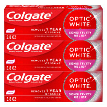 Colgate Optic White Sensitivity Relief Whitening Toothpaste, 3 Pack, 3.8oz