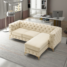 (Cream, Right Hand Chaise) Velvet 3 Seater Corner Sofa L Shaped Chaise Left & Right Hand Facing Suite Settee Couch