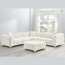 (Cream, 5 Seater Corner) Velvet Corner Sofa 5 Seater Chesterfield Monaco Sofa Set Modren Lounge Living Room Suite