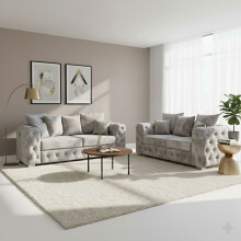 (Silver, 3+2 Seater) Plush Velvet Sofa 2 Seater & 3 Seater Sofa Couches Ashton Scatter Back 5 Seater Corner