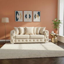 (Cream, 2 Seater) Plush Velvet Sofa 2 Seater & 3 Seater Sofa Couches Ashton Scatter Back 5 Seater Corner