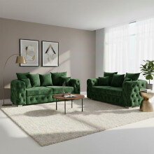 (Green, 3+2 Seater) Plush Velvet Sofa 2 Seater & 3 Seater Sofa Couches Ashton Scatter Back 5 Seater Corner