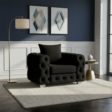 (Black, Armchair) Plush Velvet Sofa 2 Seater & 3 Seater Sofa Couches Ashton Scatter Back 5 Seater Corner