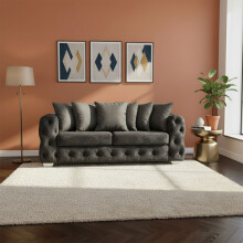 (Steel, 2 Seater) Plush Velvet Sofa 2 Seater & 3 Seater Sofa Couches Ashton Scatter Back 5 Seater Corner