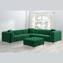 (Green, 5 Seater Corner) Chesterfield Velvet Sofa 2 & 3 Seater Sofa Couches Chaise Monaco 5 Seater Corner Sofa