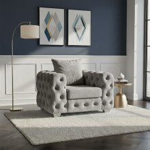 (Silver, Armchair) Plush Velvet Sofa 2 Seater & 3 Seater Sofa Couches Ashton Scatter Back 5 Seater Corner