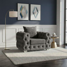 (Grey, Armchair) Plush Velvet Sofa 2 Seater & 3 Seater Sofa Couches Ashton Scatter Back 5 Seater Corner