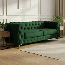 (Green, 3 Seater) Chesterfield Velvet Sofa 2 & 3 Seater Sofa Couches Chaise Monaco 5 Seater Corner Sofa