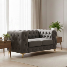 (Grey, 2 Seater) Chesterfield Velvet Sofa 2 & 3 Seater Sofa Couches Chaise Monaco 5 Seater Corner Sofa